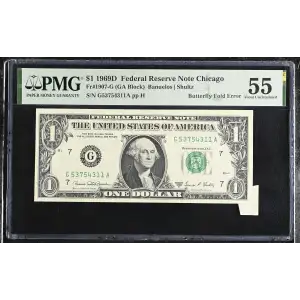 $1 1969-D. Green seal. Small Size $1 Federal Reserve Notes 1907-G