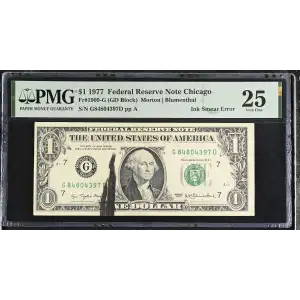 $1 1977 Green seal. Small Size $1 Federal Reserve Notes 1909-G