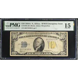 $10 1934-A yellow seal Emergency Notes Issued During WW2 2309