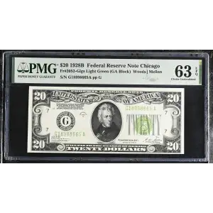 $20 1928-B. Green seal. Small Size $20 Federal Reserve Notes 2052-A