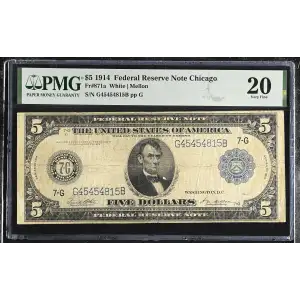 $5 1914 Blue Seal Federal Reserve Notes 871A