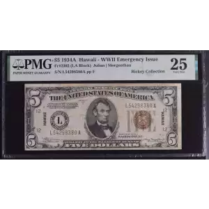 $5 1934-A brown seal Emergency Notes Issued During WW2 2302