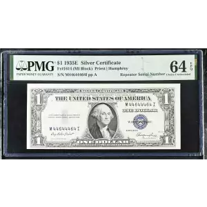 $1 1935-E blue seal. Small Silver Certificates 1614